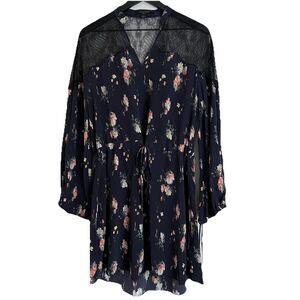 ALL SAINTS SILK LAYA MEADOW DRESS SIZE Small Navy